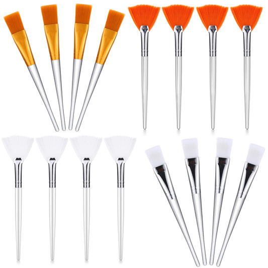 16 Pieces Face Mask Fan Brush Applicator Set Includes Soft Facial Fan Brush Esthetician Face Mask Brush Cosmetic Makeup Tools for Eyelash Extension(6 Inches long,Simple)