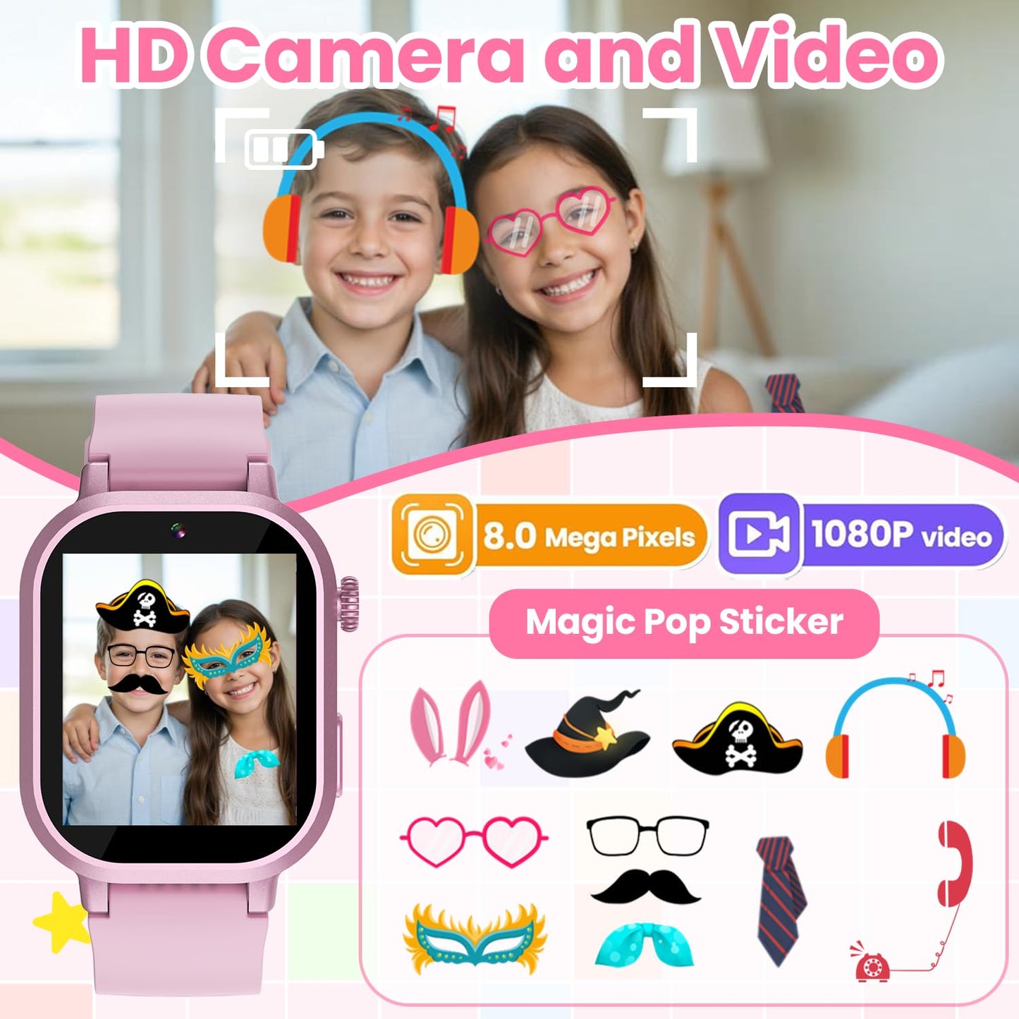 Waterproof Smart Watch for Kids Girls Ages 5-12 with 36 Games, HD Camera, Video, Music, Habit Tracking, Alarm, Pedometer, Kids Smart Watch Chrismars Birthday Gift for Girls Age 5 6 7 8(Pink)