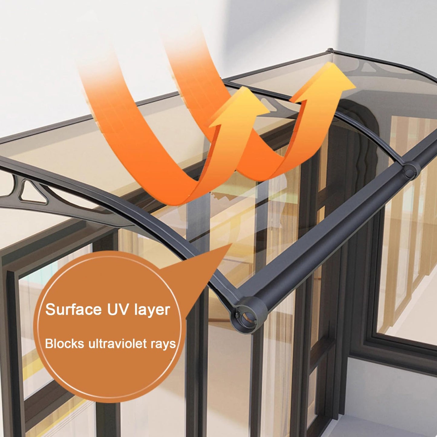 Window Awning Front Door Canopy, Outdoor Awning, Back Porch Garden Awning, Aluminum Alloy Large Sink, Modern Silent Polycarbonate Cover, Patio Porch Awning-Brown-60x60cm/24 x24