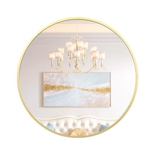 30 Inch Round Mirror for Wall, Gold Metal Frame Circle Mirror, Round Bathroom Mirror for Wall Decor, Rounds Wall Mirror for Entryway, Vanity, Bedroom, Easy to Install
