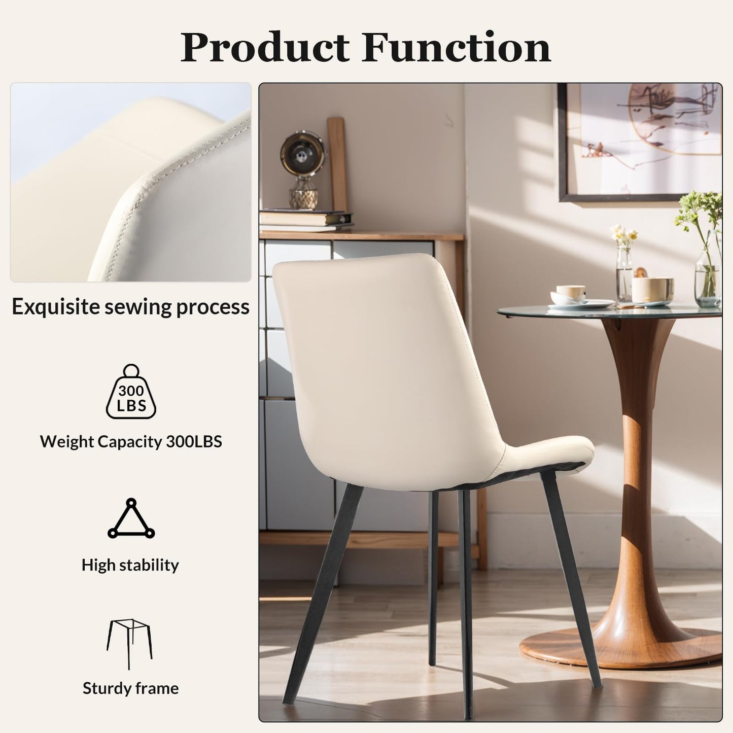 Aimerive Dining Chairs Set of 4, Faux Leather Dining Chairs, Upholstered Chair, Modern Dining Room Chairs with Black Metal Legs, Beige