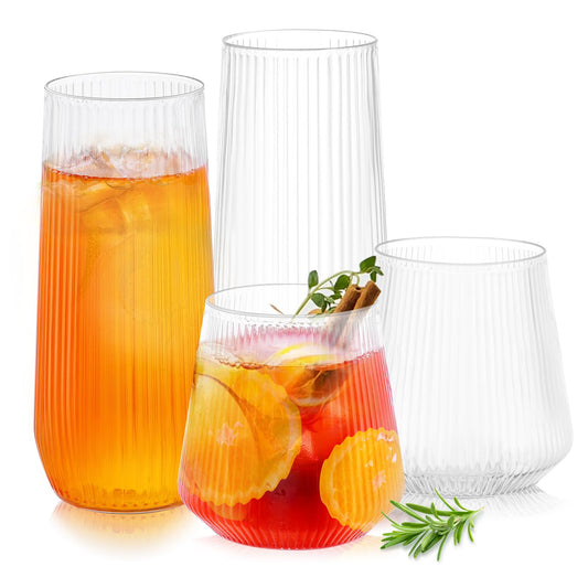 48 Pcs Plastic Wine Glasses Disposable Ribbed Cocktail Cups Set 12 OZ Unbreakable Stemless Champagne Flutes 9 OZ Origami Shatterproof Reusable Clear Party Cup for Wedding, Home, Office, Bar, Drinking