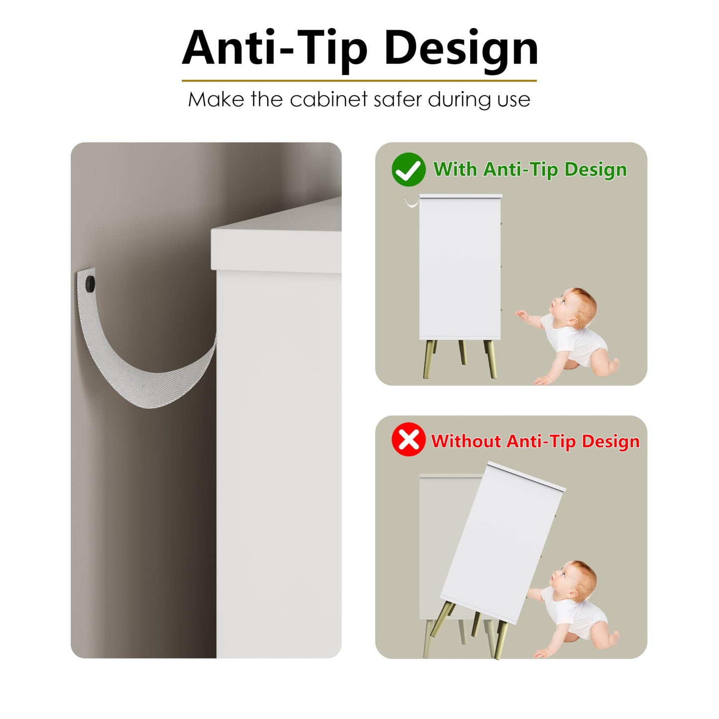 White Dresser for Bedroom, Dressers & Chests of Drawers for Clothes Storage, Wood Dresser for Closet with 6 Drawers, Wide Long Clothes Organizer with LED Light for Hallway, Entryway, Metal Handles