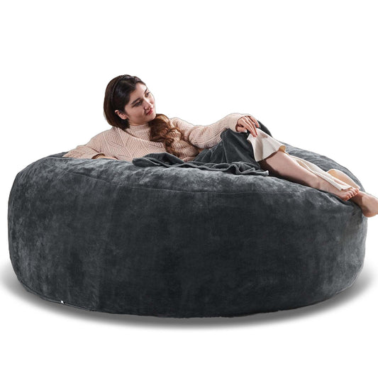 7FT,Oversized Bean Bag Chairs for Adults，Bean Bag Chair with Filler Included，Giant Bean Bag Chair Covered with Flannel Cover, Living Room Furniture, Suitable for Bedroom and Dormitory. (Dark Gray)