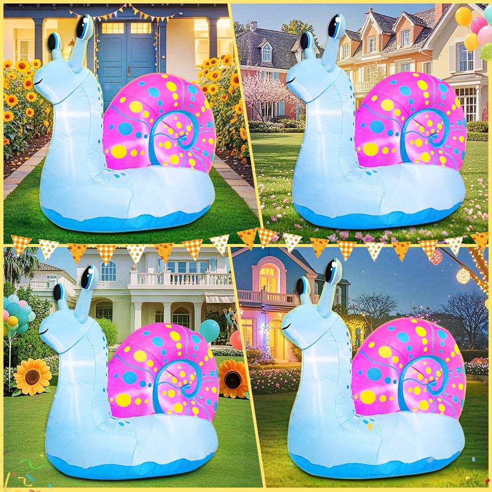 5 FT Snail Inflatable Decoration, Spring Inflatable Blow Up Animal Decorations Built LED Lights for Outdoor Yard Farm Lawn Holiday Garden Birthday Party