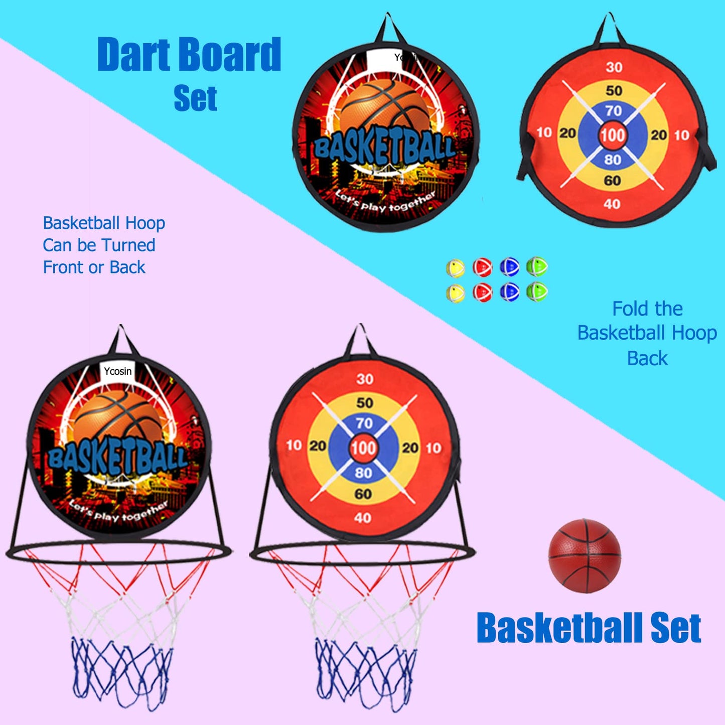 14" Dart Board, Basketball Hoop for Kids Toddlers, Sports & Outdoor Play Toys, Kids Boy Toys, Birthday Gift Toy for 3 4 5 6 7 8 9 10 11 12 Year Old Boys Girls, Easter Gifts Party Favors