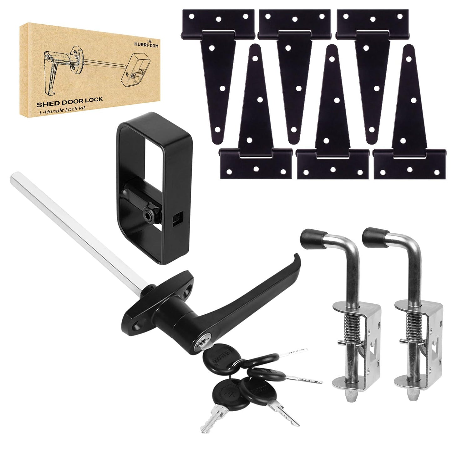 Hurrikom Shed Door Hardware Kit with Hinges, Latch, Lock, and Handle - Complete Gate Hardware Set for Your Shed Door