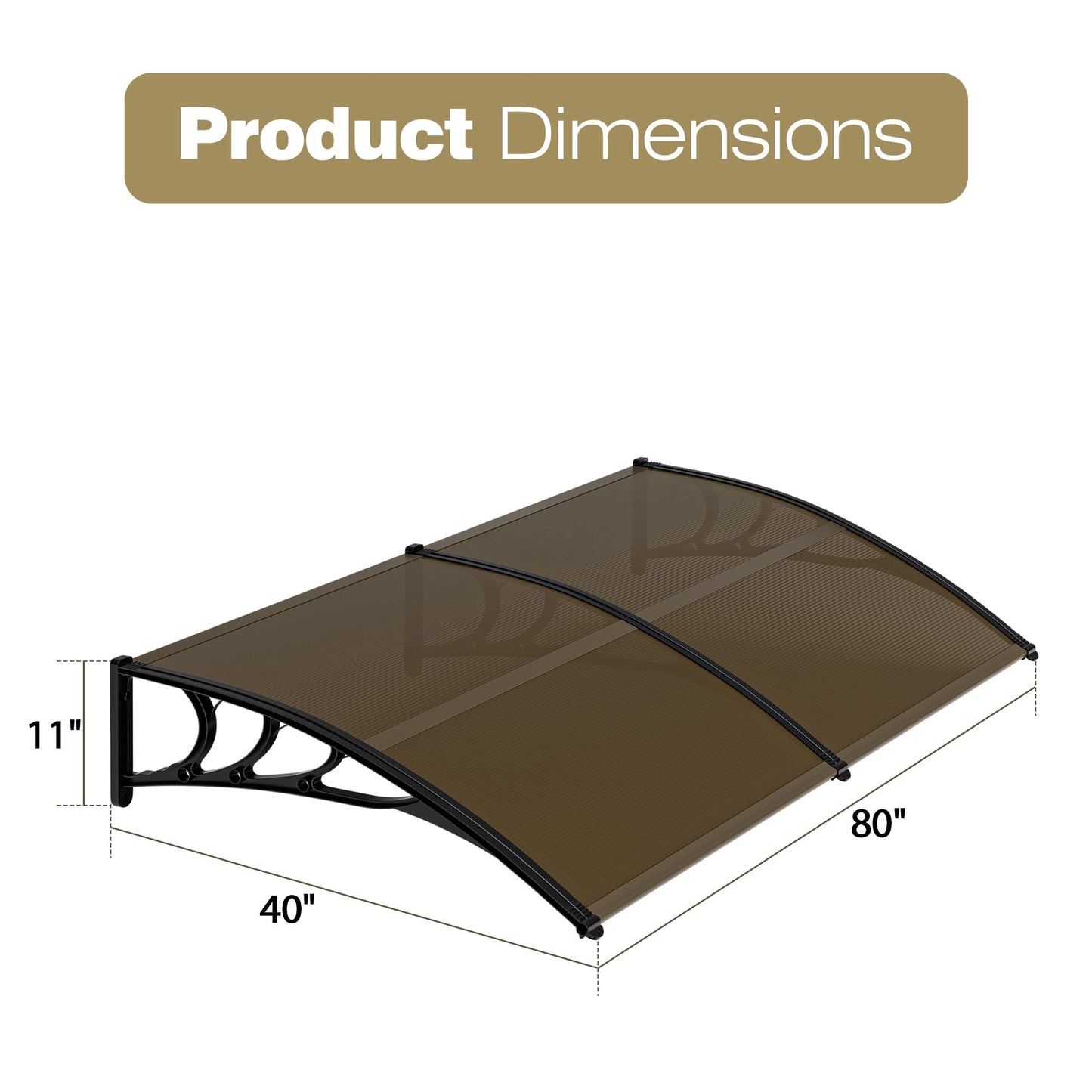 40 inch x 80 inch Window Awning Door Canopy Polycarbonate Cover Outdoor Front Door Patio Sun Shetter (Brown 1pcs)