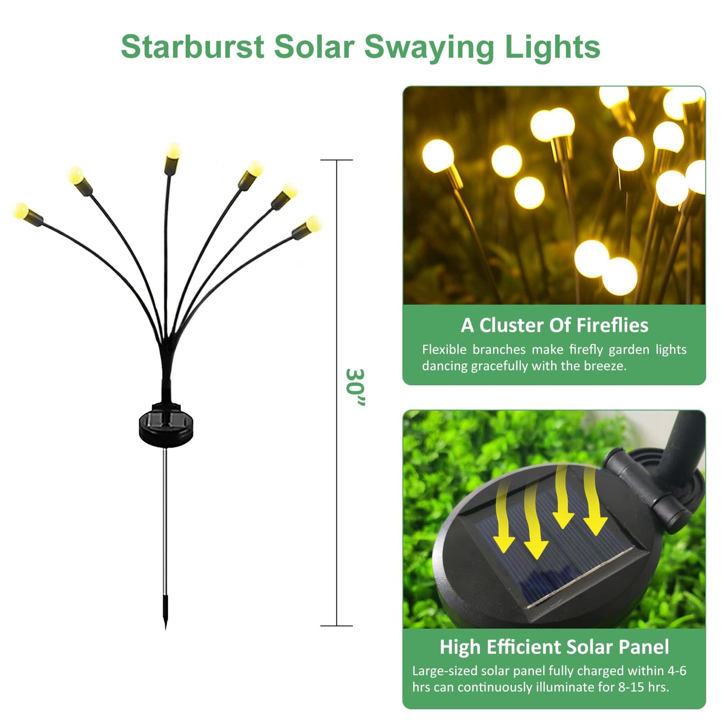 AAOVEFOX Solar Outdoor Lights, 6 Pack Firefly Solar Garden Lights for Outside, Garden Decorations