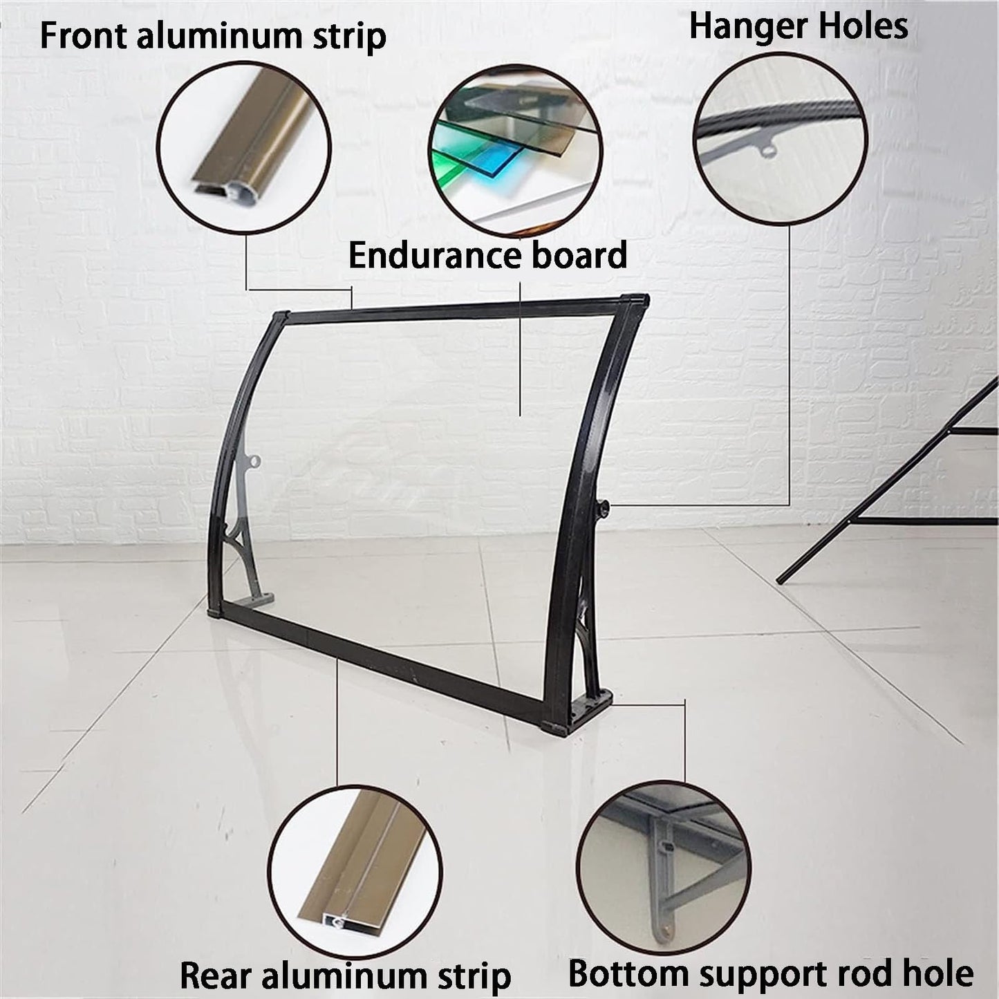Window Awning Door Canopy with Plastic Steel Bracket, Outdoor Patio Awning Canopy, Awnings for Doors - SmokeGray - 60x60cm/24x24in
