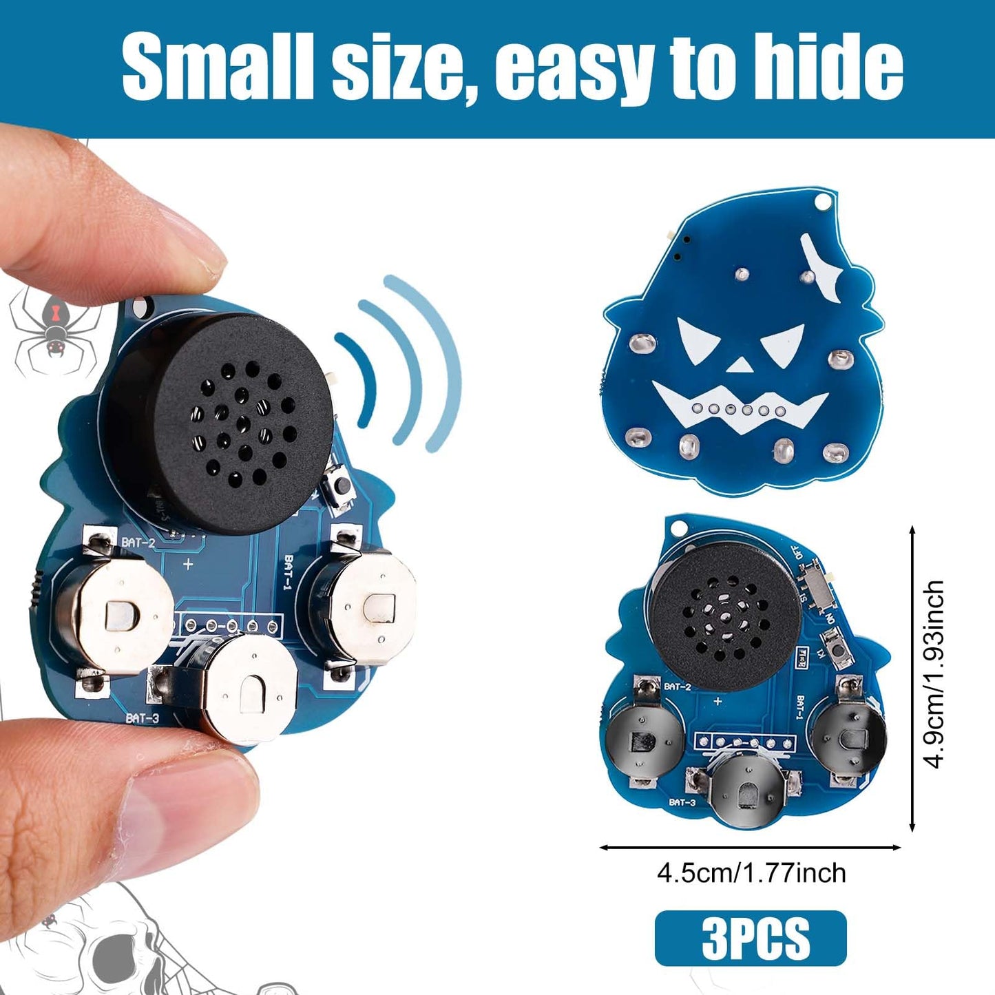 3pcs Noise Beeping Maker Prank, Pumpkin Wizard Style Cricket Noise Maker Annoying Noise Machine Device with 16 Sounds Small Hidden Cricket Noise Items for Adults Halloween Party Supplies (Blue)