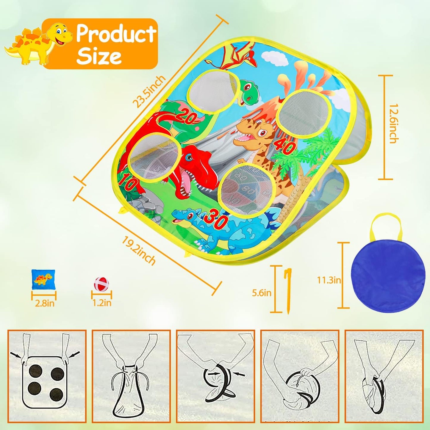 3 in 1 Bean Bag Toss Game for Kids, Toddler Toys for 2 3 4 5 Year Old Boys Girls Birthday Gifts, Dinosaur Cornhole Party Carnival Games Backyard Outdoor Outside Toys Ages 1-3 2-4 4-8 Easter Toy Game
