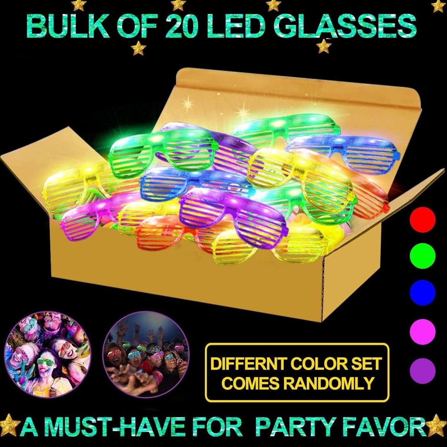 20 Pack LED Glasses Party Favors Light Up Glasses, Glow In The Dark Party Supplies Accessories for Kids Adult, Glasses Neon Sunglasses Birthday Wedding Pool Helloween Back to School Party Favors