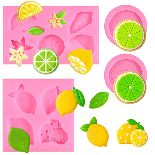 4Pcs Lemon Fondant Mold Lemon Cookie Dessert with Leaves Candy Chocolate Mold Silicone Summer Fruit Snack Molds for Cupcake Topper Cake Decoration Candy Sugar Craft Gum Paste Baking Dessert Clay Resin