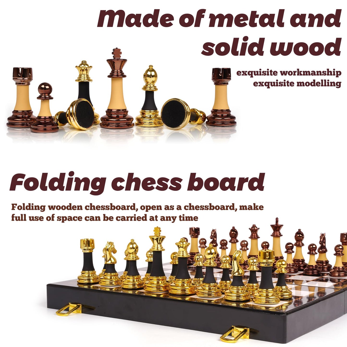 15" Acrylic Chess Sets for Adults Kids with Zinc Alloy + Acrylic Chess Pieces & Portable Folding Wooden Chess Board Travel Tournament Chess Set Strategy Board Game Gift – Chessmen