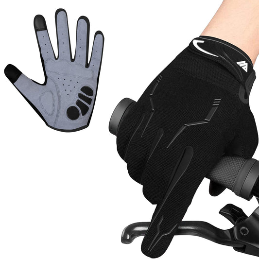 WESTWOOD FOX Cycling Bike Gloves for Men Full Finger BMX Biking Mountain for Grips - Bicycle Touchscreen MTB Gloves Padded Anti-Slip Riding Women Wheelchairs Road Cycling (Black, S)