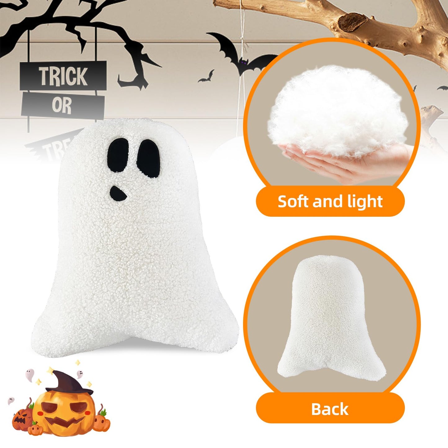WSARZAHE Halloween Pillows, Ghost Pillow, Fall Decorative Pillow Indoors, Halloween Decorative Throw Pillow, Cute Pillow for Home (14.6 Inch)
