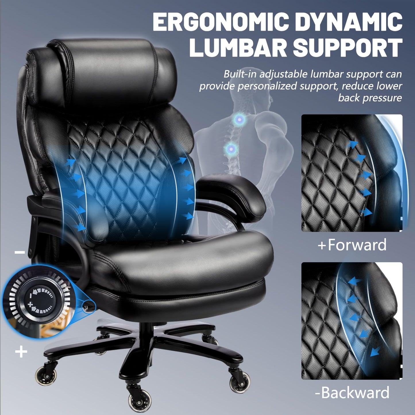 800LBS Big and Tall Office Chair for Heavy People, Heavy Duty Executive Chair with High Back, Extra Wide Seat and Adjustable Lumbar, Large Computer Desk Chair Comfortable for Home Office (Black)