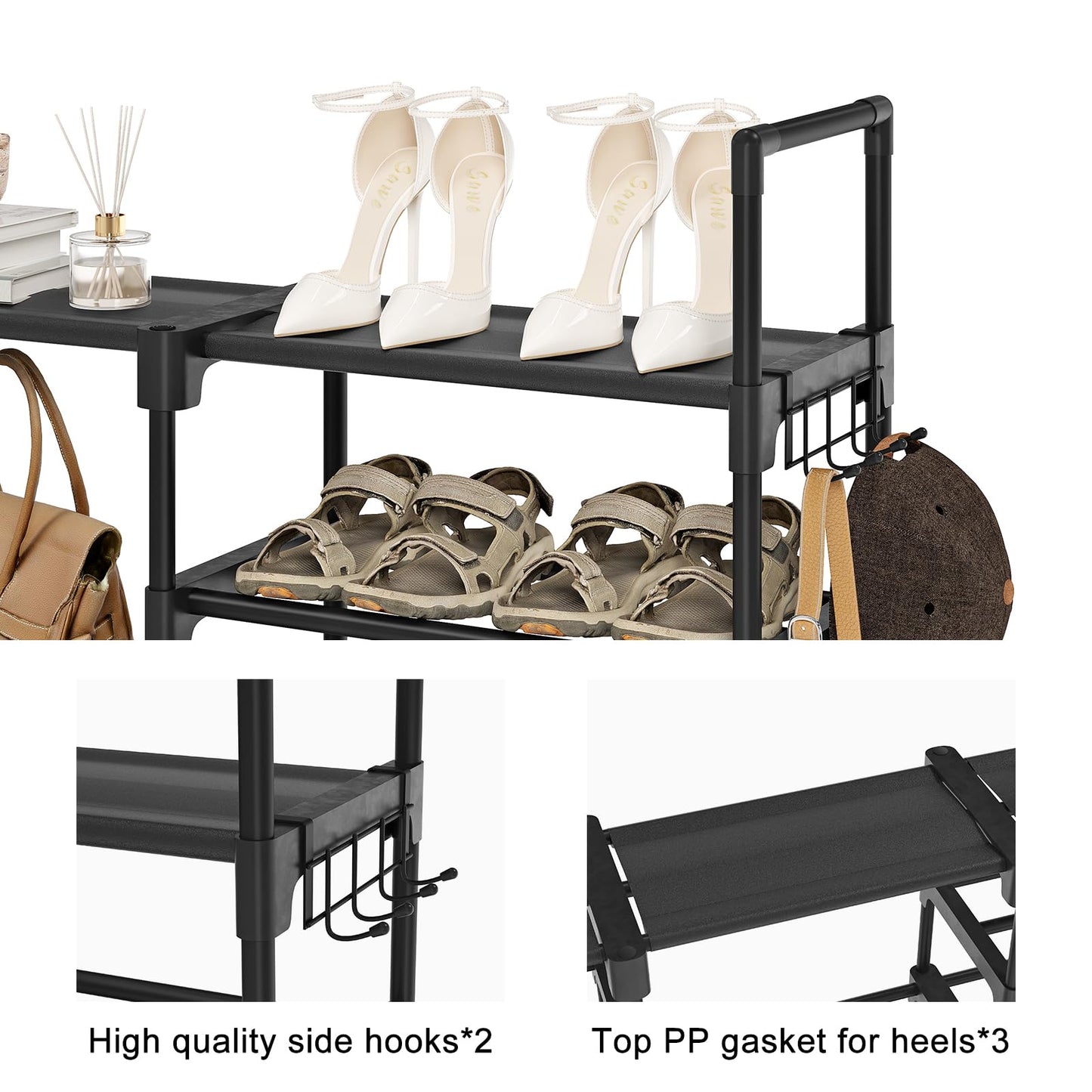 WOWLIVE 9 Tiers Large Shoe Rack Storage Organizer for Closet 50-55 Pairs Shoe Tower Unit Shelf Stackable Shoe Rack with Metal Pipes Plastic Connectors Black(SSS3B9)