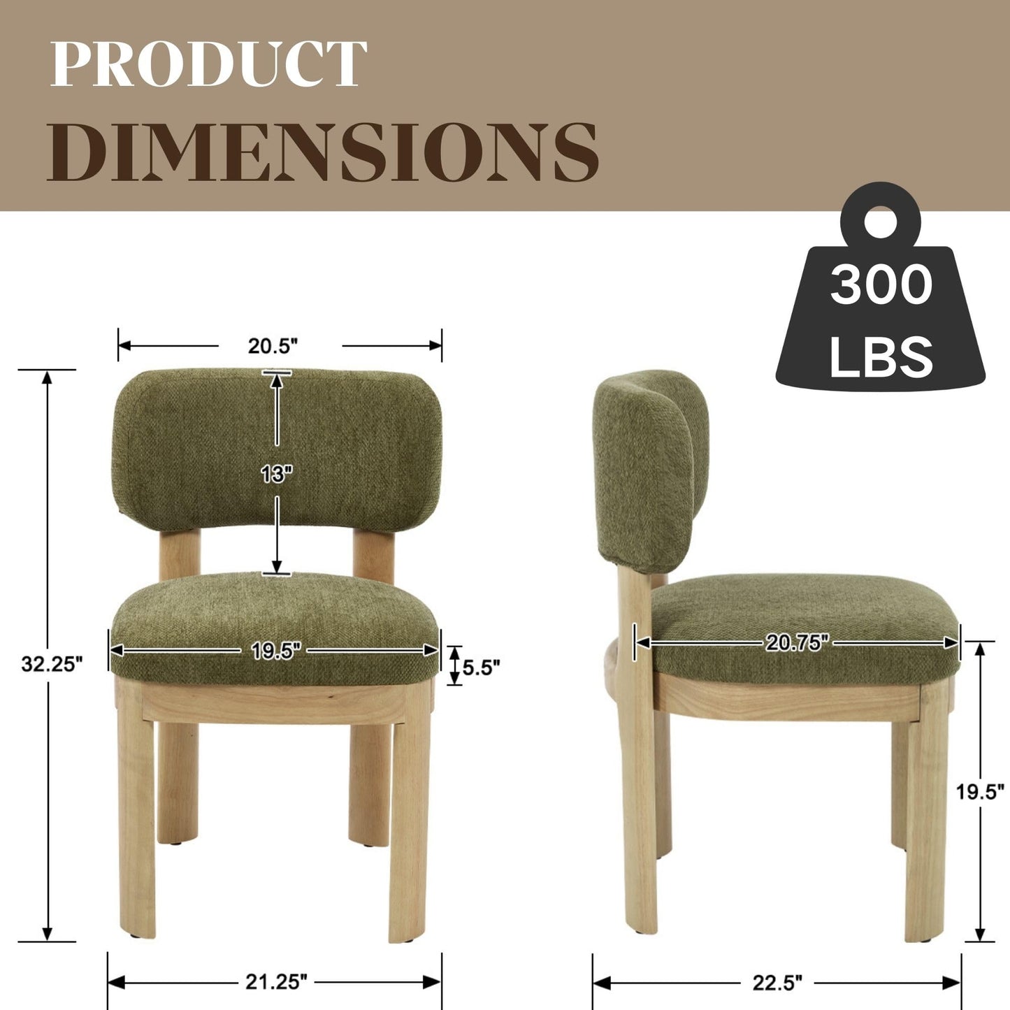 Wahson Green Upholstered Dining Chairs Set of 6, Mid Century Modern Fabric Dining Room Chairs with Hardwood Legs and Padded Back, Farmhouse Kitchen Chair Cozy Accent Chair