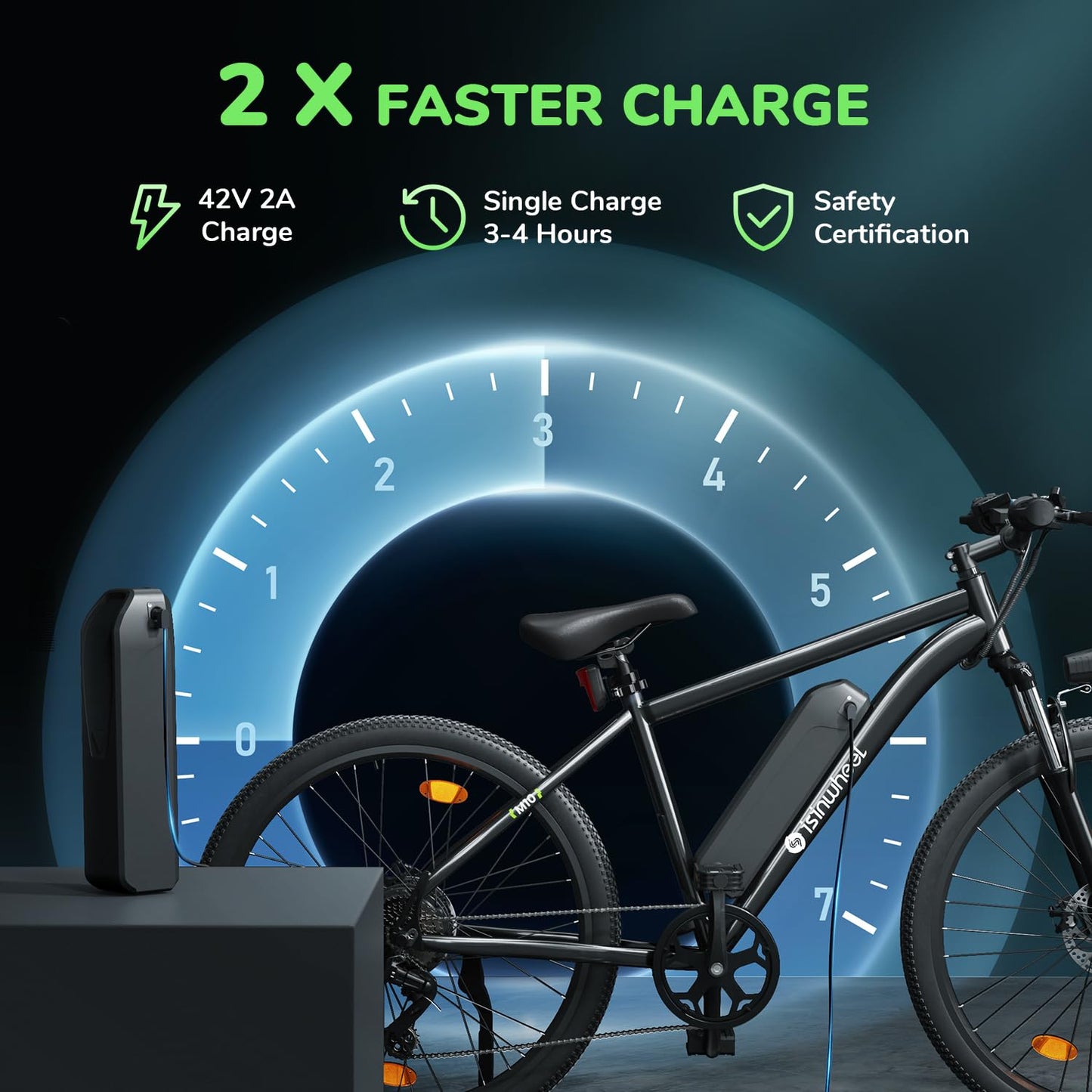 isinwheel M10 Electric Bike Adult 500W, 26" Commuting Electric Mountain Bike 20MPH Max Range 55+ Miles, Removable Battery, Professional 35-Speed, Front Fork Suspension Lightweight Electric Bicycle