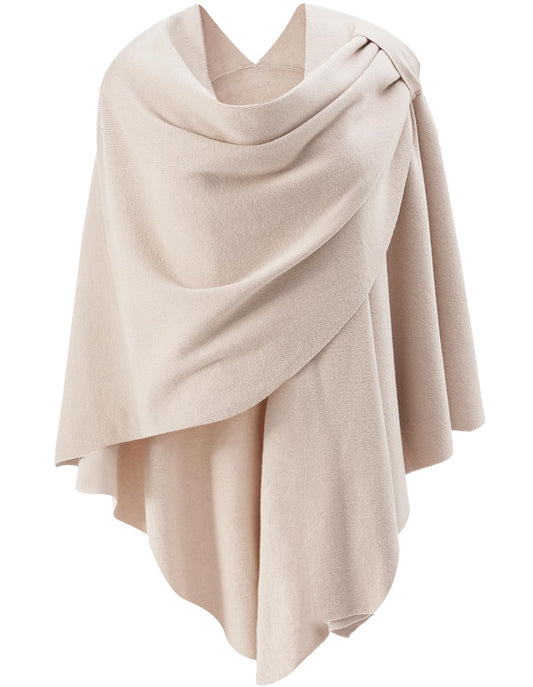 Womens Open Front Poncho Sweater Wrap Topper Knitted Elegant Shawls Cape for Spring Fall Winter,Series 1-Beige