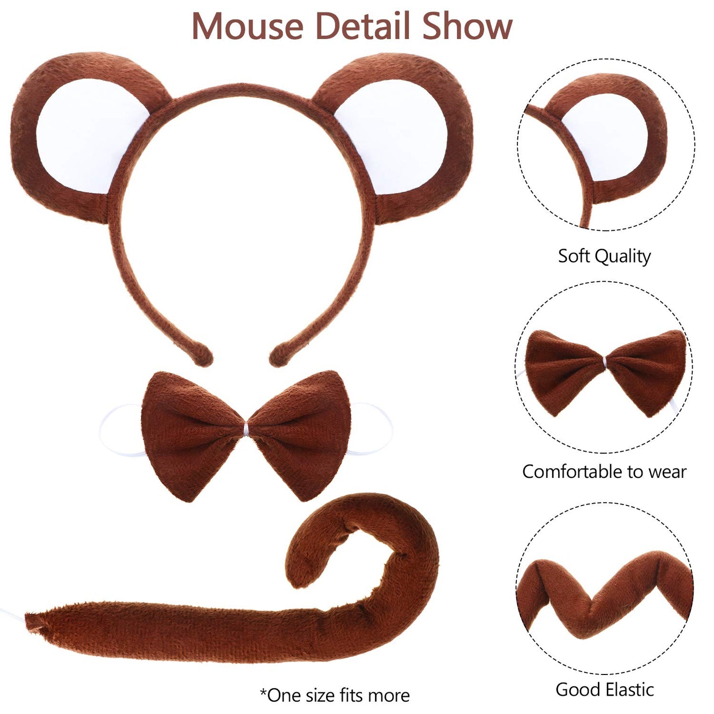 WILLBOND 3 Pcs Monkey Costume Kids Monkey Ears Headband Tail and Bowtie for Adults Halloween Cosplay Costume