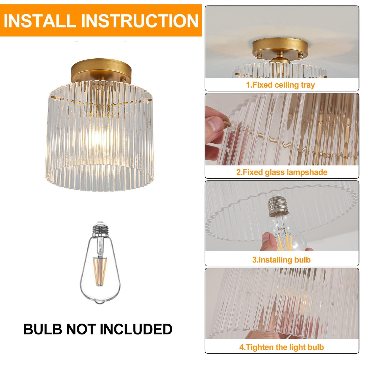 wochos Modern Semi Flush Mount Ceiling Light, Industrial Clear Glass Ceiling Light Fixture, Crystal Ceiling Lamp, Modern Ceiling Lamps, Farmhouse Light for Entryway Hallway Kitchen Dining Room