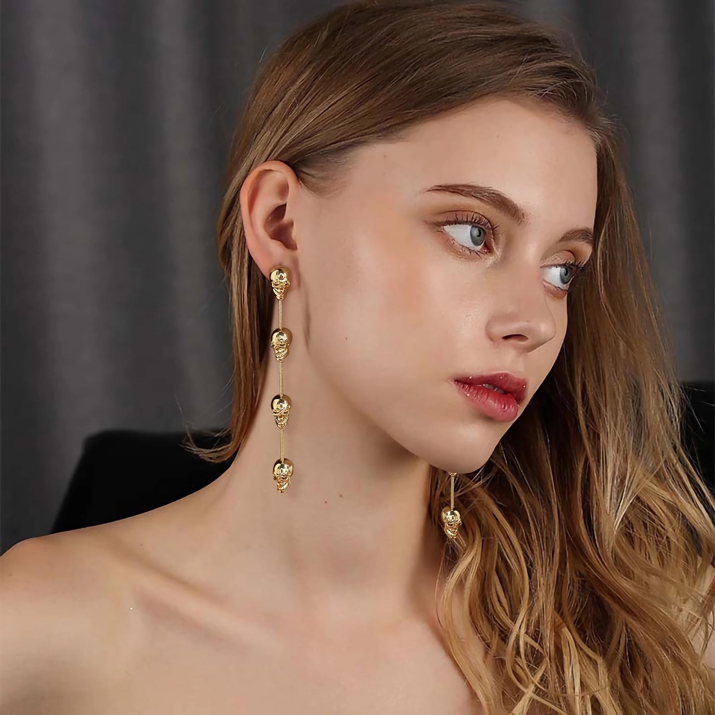 WOWORAMA Skull Halloween Earrings for Women Gold Spooky Skulls Earrings Gothic Skeleton Dangle Earring Halloween Jewelry - Gold Skull Dangling