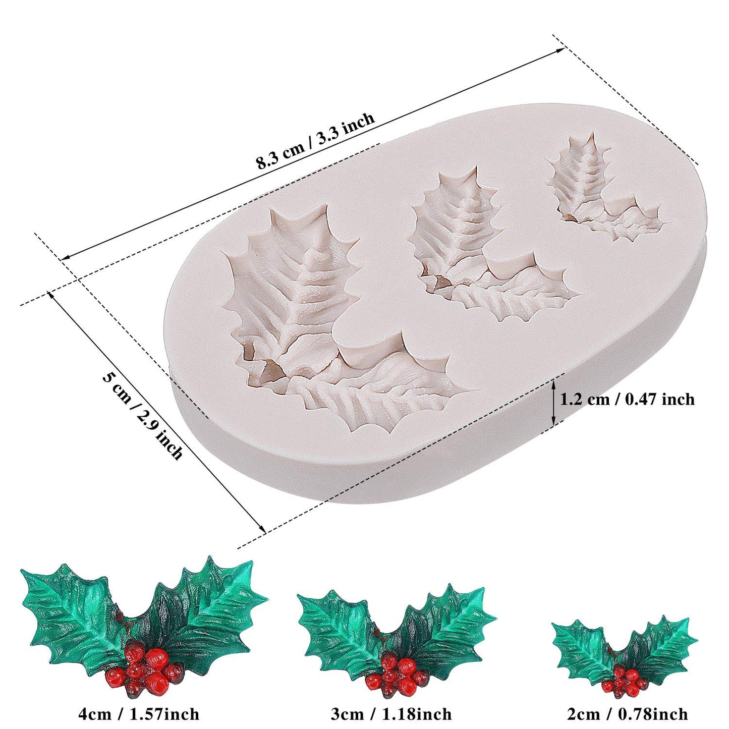 4 Pieces Christmas Holly Leaves Silicone Mold Leaf Shaped Fondant Mold Chocolate Dessert Molds for Baking Chocolate Candy Sugar Cake Decorations