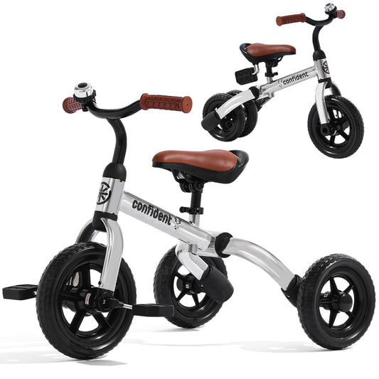 XPIY Tricycle for Toddlers Age 2-5 Years Old, 3 in 1 Folding Toddler Bike for Boys and Girls, Kids' Bike Trike with Detachable Pedal and Adjustable Seat (Glitter Silver)