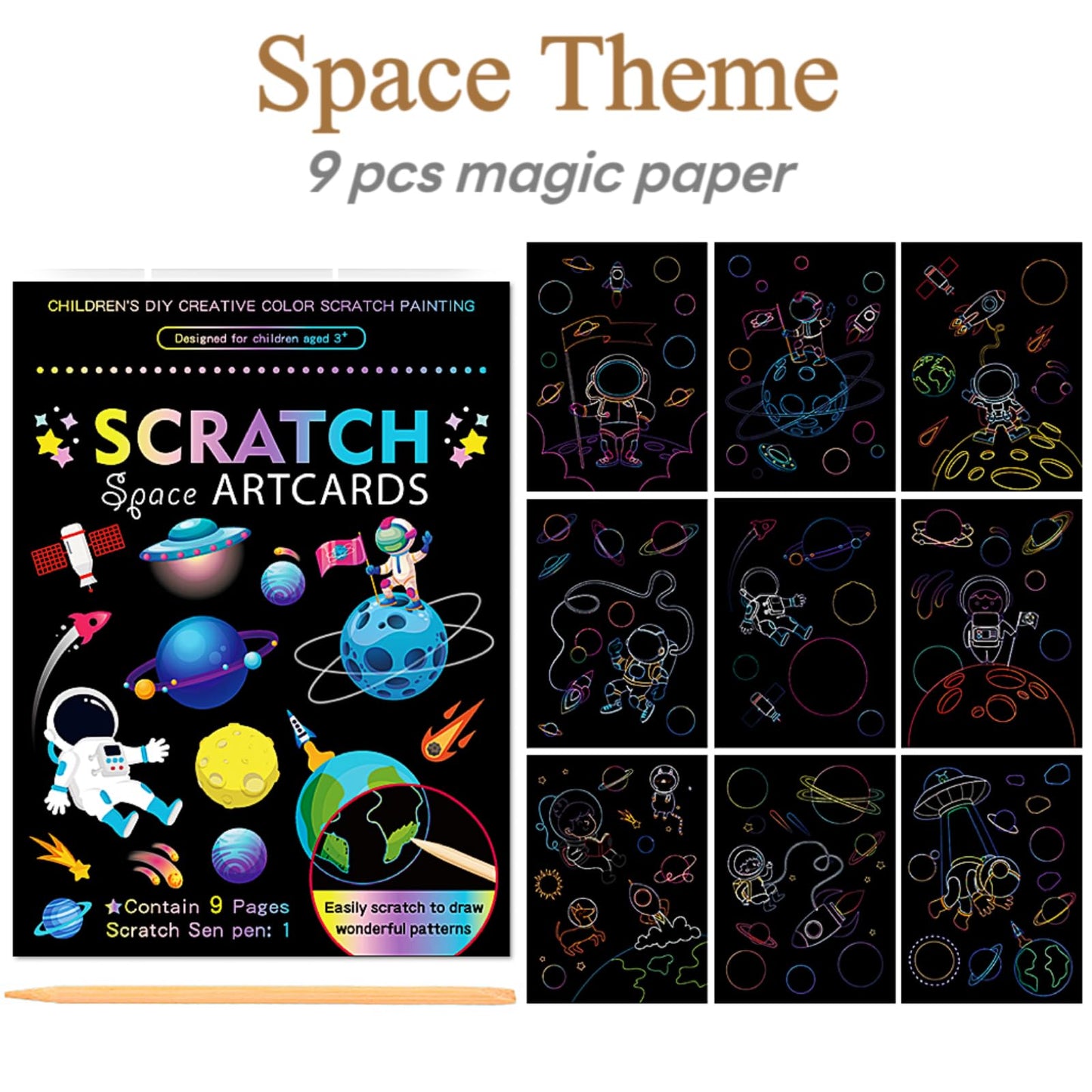 3 Set Scratch Paper Art for Kids, Magic Drawing Book for Children, Rainbow Scratch Off Craft Book with Scratch Pen for Birthday Party Games, DIY Projects Kits Craft Gifts Creative Scratch Art Kit
