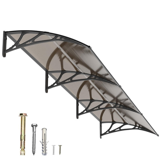 Window Awning Door Canopy 32"x120", Awnings for Doors Polycarbonate Cover Patio Door Awning UV Rain Snow Sunlight Protection Hollow Sheet, Black Bracket & Brown Board