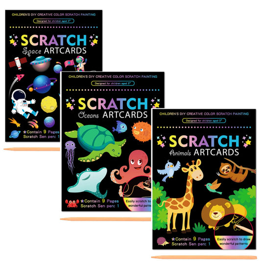 3 Set Scratch Paper Art for Kids, Magic Drawing Book for Children, Rainbow Scratch Off Craft Book with Scratch Pen for Birthday Party Games, DIY Projects Kits Craft Gifts Creative Scratch Art Kit