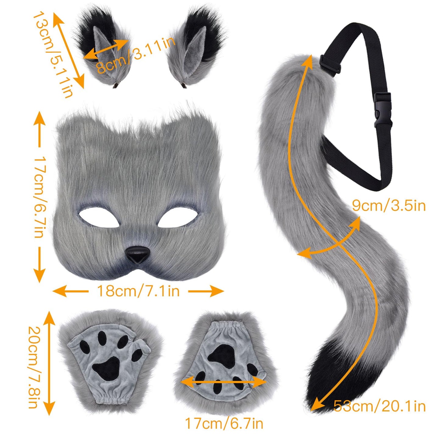 XonyiCos Cat Therian Mask and Tail Set for Women - Furry Fox and Wolf Mask for Halloween Masquerade
