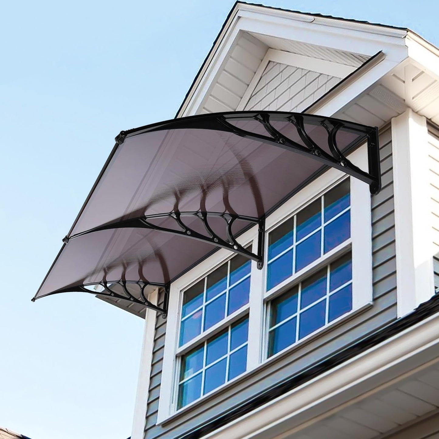 80"x40" Window Awning Door Canopy Exterior, Polycarbonate Cover Awnings for Doors Entrance, Entry Door Outdoor Front Door Overhang Awning for Sun Shutter, UV, Rain and Snow Protection, Brown