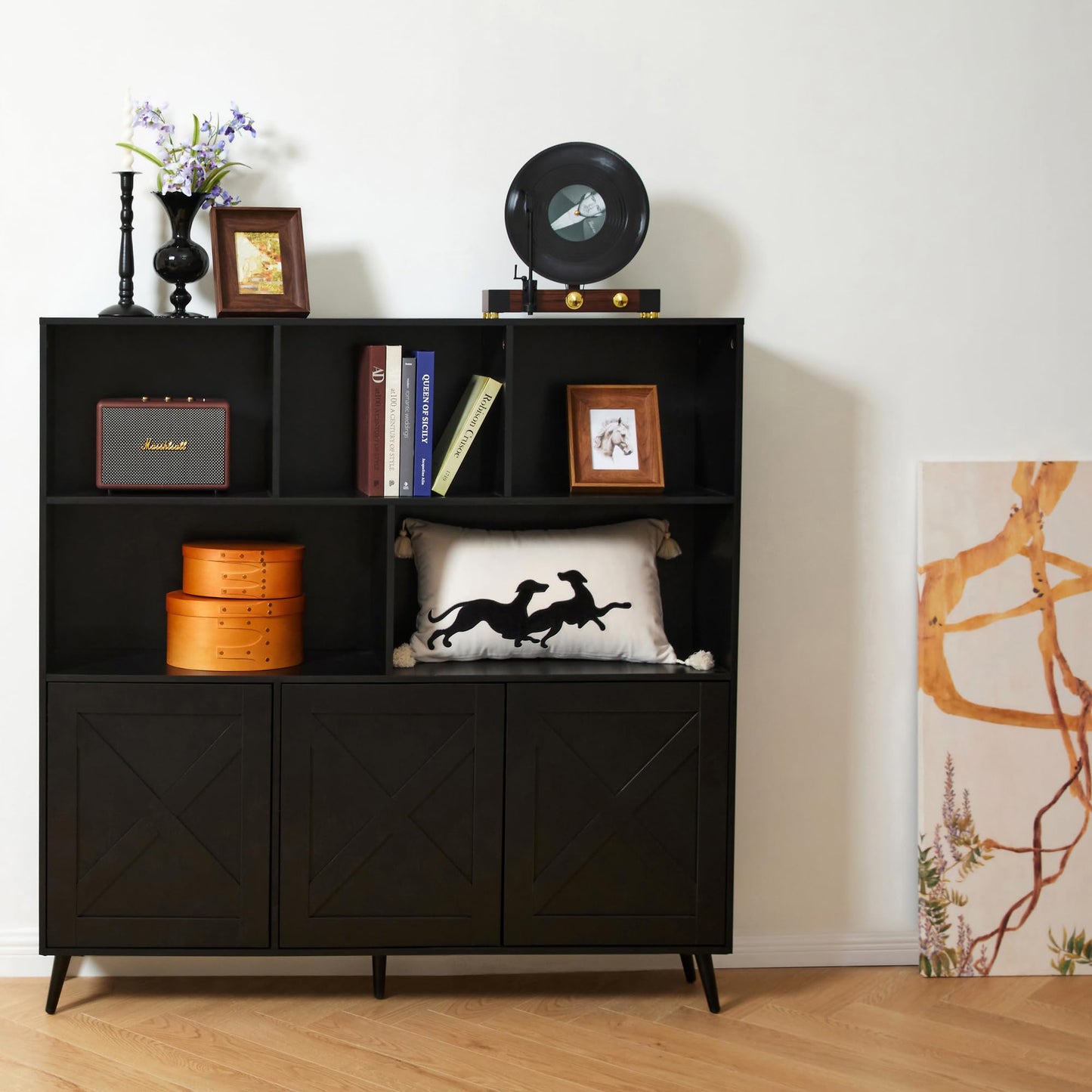 VitoEone Bookcase, Tall Bookshelf Bookcase with Doors, Book Shelves Book Shelf for Bedroom, Black Bookshelf Cabinet with Storage, Book Cases Display Cabinet Bookshelves for Home Office, Living Room