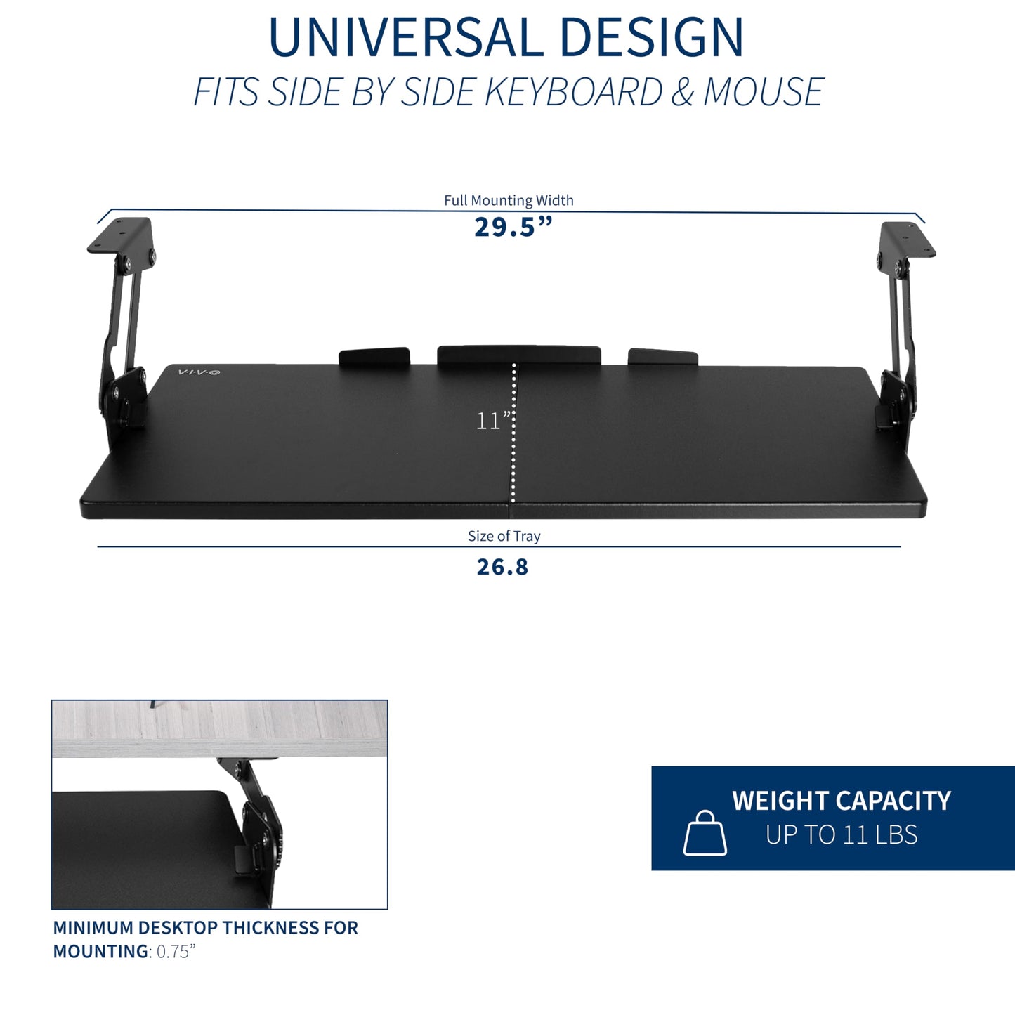 VIVO Large Under Desk 27 x 11 inch Computer Keyboard and Mouse Tray with Swinging Height Adjustment, 12 Settings, Platform Drawer for Typing, Black, MOUNT-KB08S