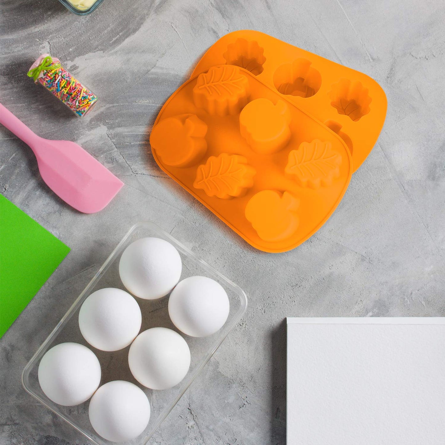 2 Pieces Pumpkin Leaf Silicone Molds 3D Thanksgiving Fall Theme Silicone Molds for Making Soap Candle Candy Muffins Chocolates Cake Decoration (Orange)