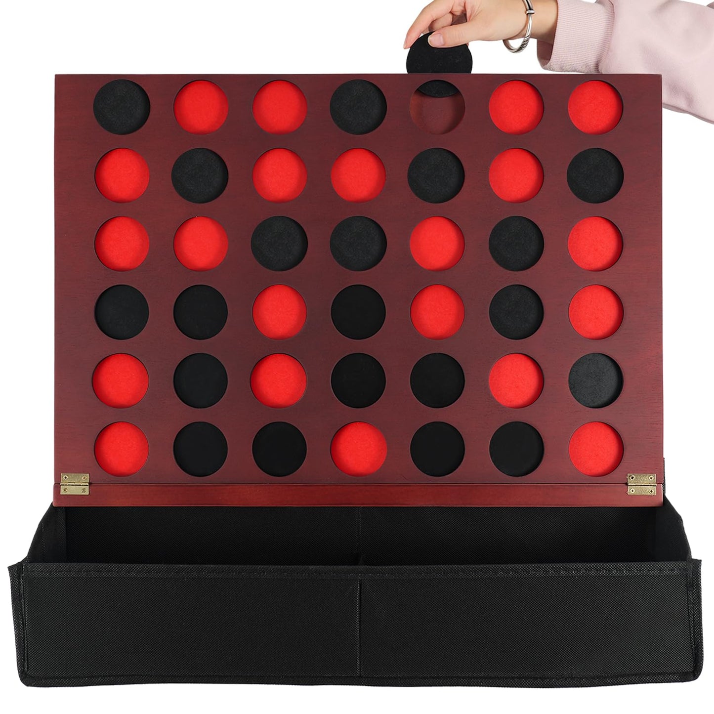 Wahartoly Wall Mounted Wooden Giant 4 in A Row Room Wall Decor Game Accessories and Decor Four in A Row with Pieces Coins Large Size 22 Inch Drop Four Connect Game Solid Wood Game Board (Red Peach)