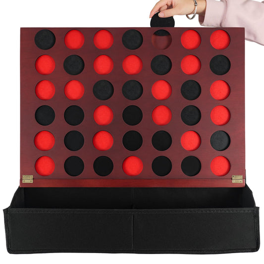 Wahartoly Wall Mounted Wooden Giant 4 in A Row Room Wall Decor Game Accessories and Decor Four in A Row with Pieces Coins Large Size 22 Inch Drop Four Connect Game Solid Wood Game Board (Red Peach)