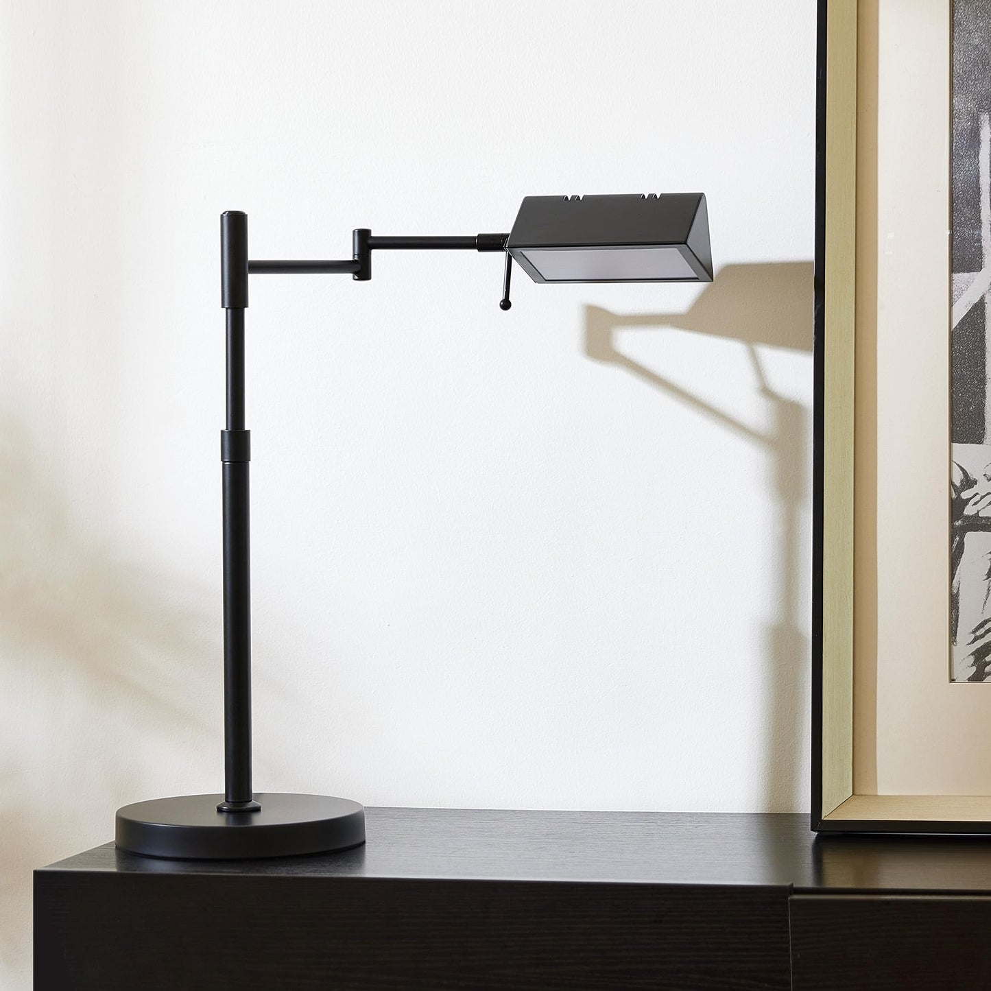 VONLUCE LED Pharmacy Desk Lamp - Swing Arm, Industrial Design for Reading, Crafting, Work,10W LED, Adjustable Height - Black