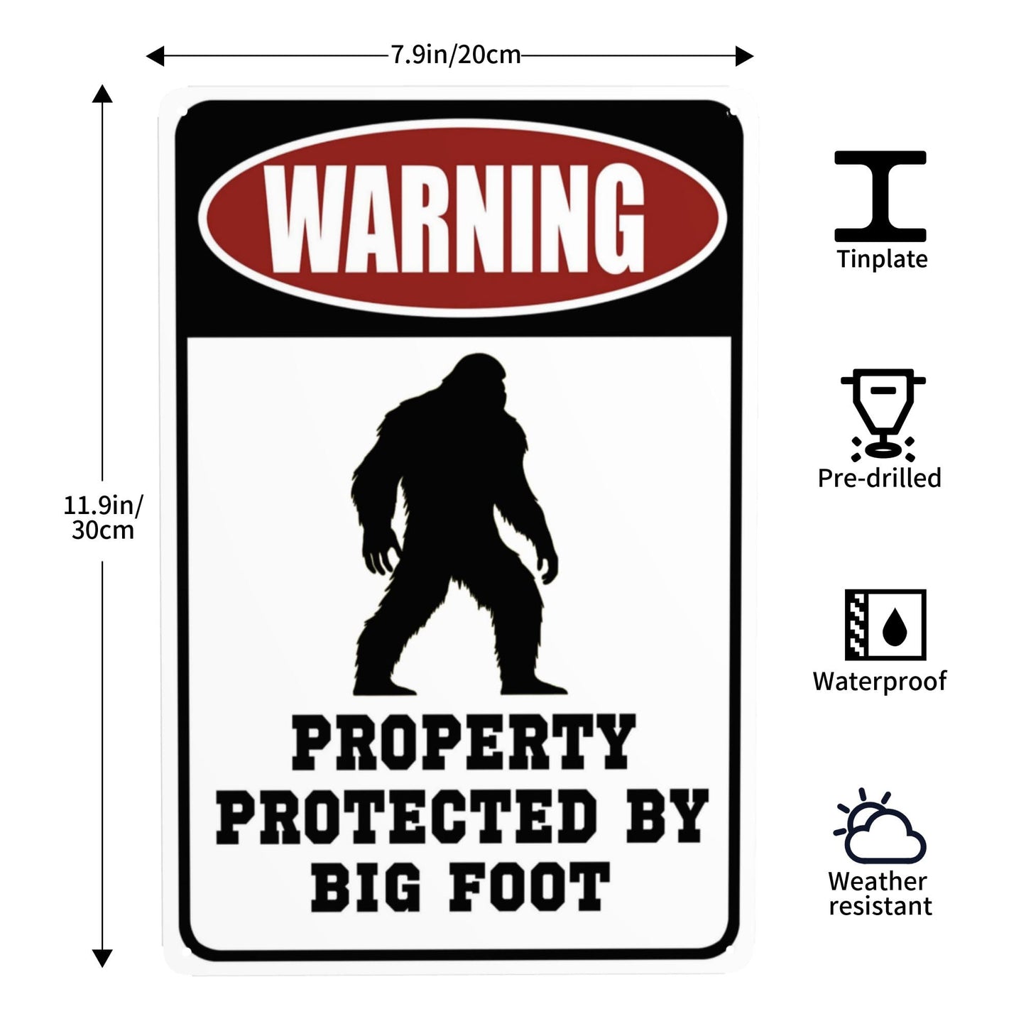 Warning Property Protected by Big Foot Tin Signs – Funny Metal Decor Gift Sign 12x8 Inches For Home Yard Street Outdoor Cute Bigfoot Gifts Garage Man Cave