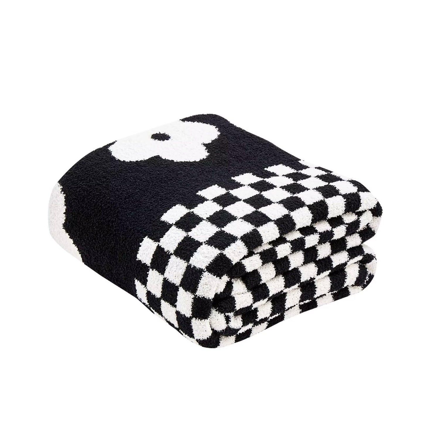 XIBLC Checkered Throw Blanket, Black Super Soft Knit Breathable Throw Blanket, Cozy Fluffy Reversible Checkerboard Flower Fuzzy Blanket for Couch Sofa Bed Living Room Decor 60 x 80 Inch