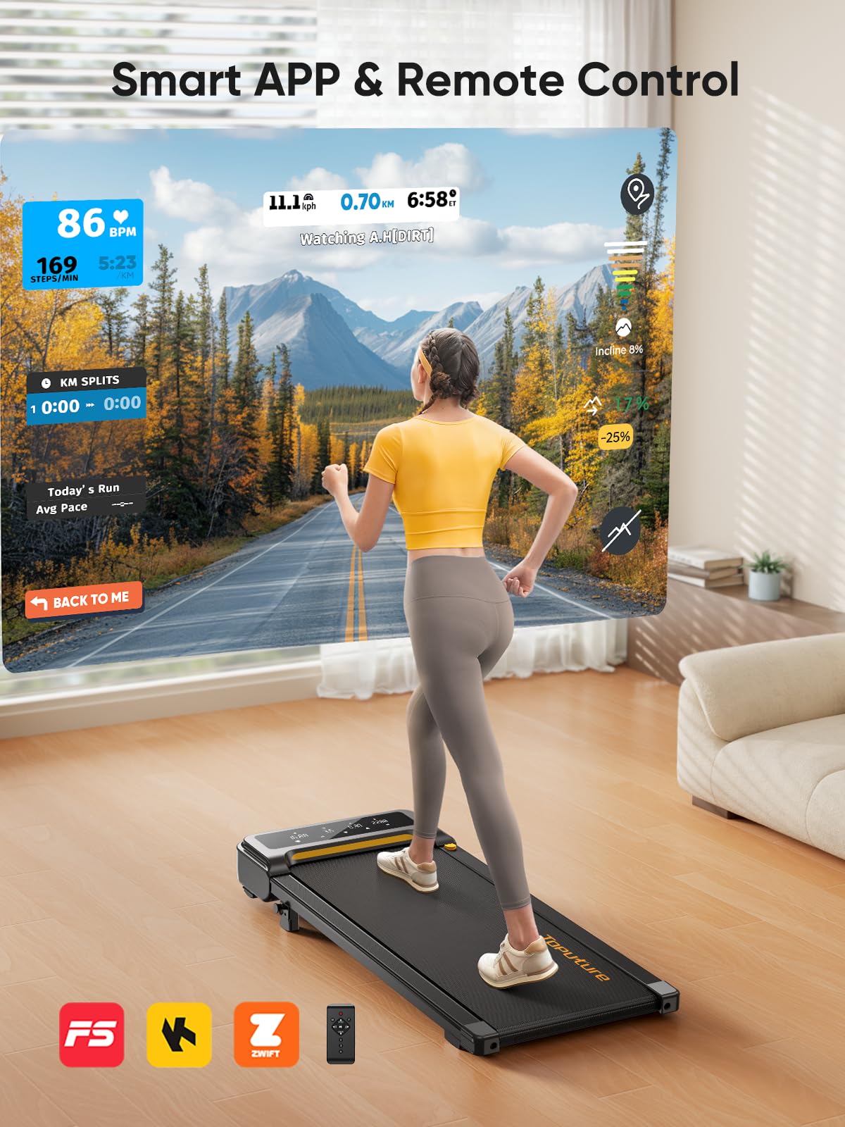 Walking Pad with Incline, Under Desk Treadmill, Portable Treadmills for Home/Office, 2.5HP Walking Jogging Running Machine 300 lbs Capacity with LED Display, Remote Control/App Control