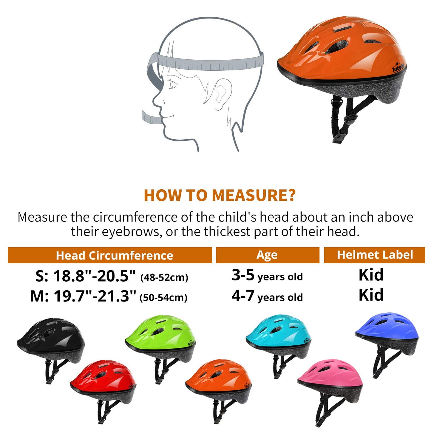 TurboSke Toddler Kids Bike Helmet, Multi-Sport Helmet Size Adjustable for Boys and Girls (Glossy Orange, Small: 48-52cm/18.8"-20.5")