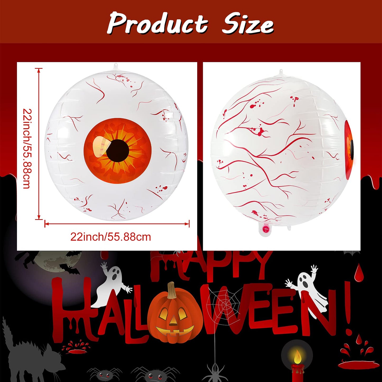 6 Pieces Halloween Pool Floats 22 Inches Inflatable Eyeball for Indoor and Outdoor Garden Yard Halloween Party Beach Balls Decorations, Green, Blue, Red