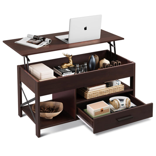 WLIVE Coffee Table, 39" Lift Top Coffee Table with Storage Drawers, Hidden Compartment, Wooden Center Table for Living Room, Home, Rustic Oak