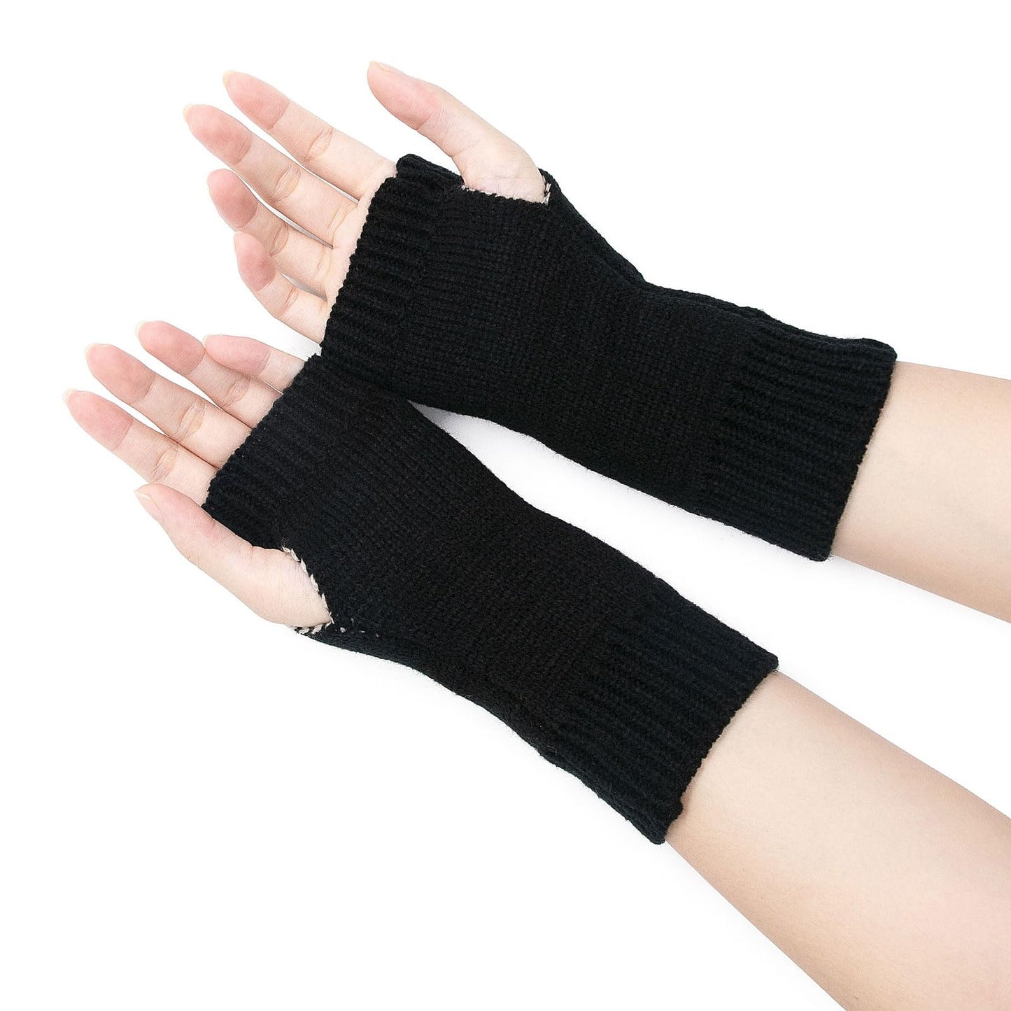 YAMEIZE Fingerless Star Printed Knitted Gloves - Wrist Warmers Y2K Mittens Knitted Gloves for Women Men Typing (Black)