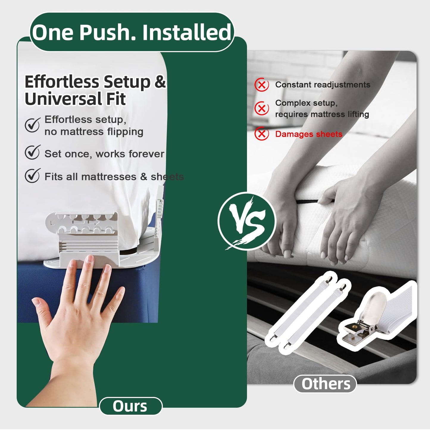 WEXFFU Bed Sheet Holders for Corners Keep Sheets Firm & Tight, Heavy Duty Mattress Lock Sheet Holders Universal Fit, Fitted Sheet Holders with Anti-Break Straps, One-Time Install (White)